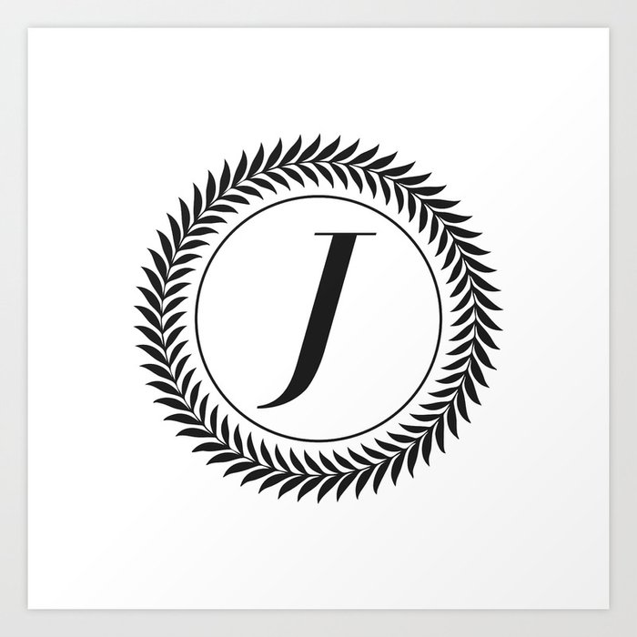 Monogram Laurel Wreath Design In White Letter J Vector Art Print By Gigicoloma Society6