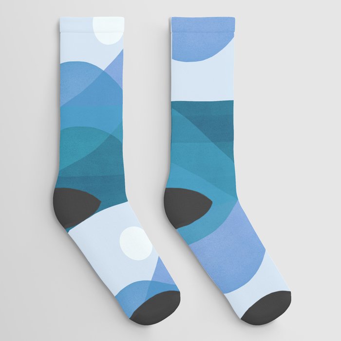 Abstraction_MOONLIGHT_NIGHT_MOUNTAINS_BLUE_POP_ART_0510B Socks
