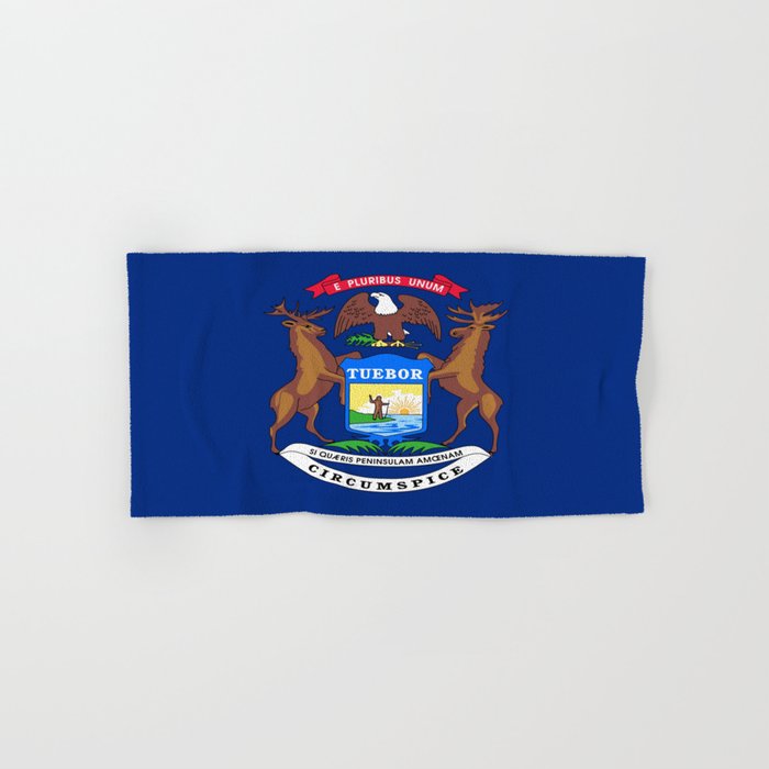 Flag Michigan America Usa Great Lakes Detroit Michigander Yooper Lansing Winter Wonderland Wolverine Hand Bath Towel By Oldking Society6