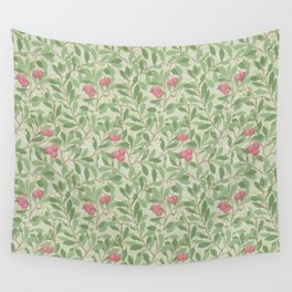 William Morris Arbutus Green Olive Pink Vintage Pattern Wall Tapestry