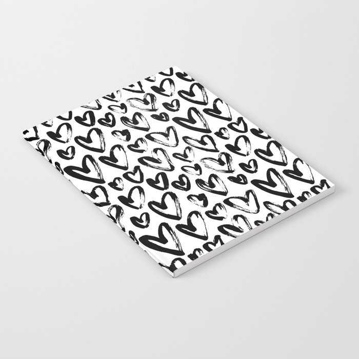 Black and White Hand Drawn Hearts Pattern  Notebook