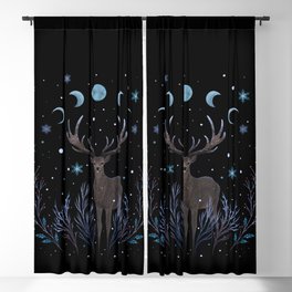 Deer in Winter Night Forest Blackout Curtain