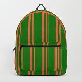 [ Thumbnail: Red & Green Colored Lines Pattern Backpack ]