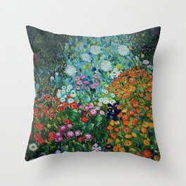 Flower Garden Riot of Colors by Gustav Klimt Throw Pillow