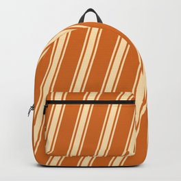 [ Thumbnail: Chocolate & Beige Colored Lined/Striped Pattern Backpack ]