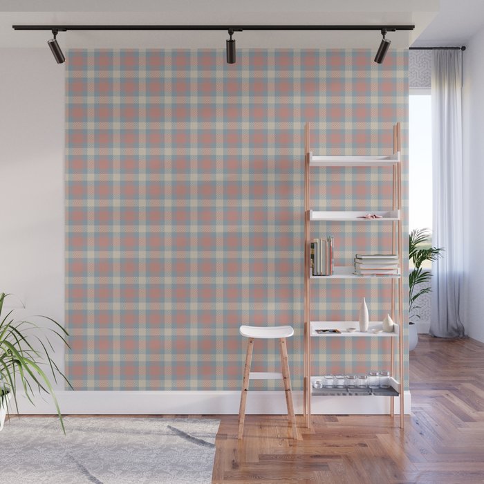 Plaid print in pink, blue and yellow (checked, checkered, plaid, square, tartan) Wall Mural