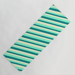 [ Thumbnail: Aquamarine, Teal & Light Yellow Colored Stripes/Lines Pattern Yoga Mat ]