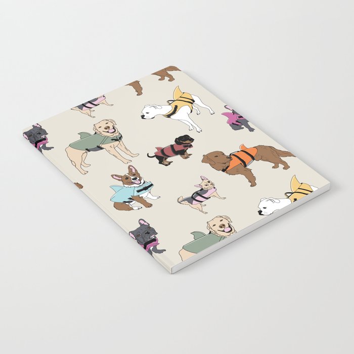 Dog Sharks (dogs in shark life jackets) on Sand Notebook