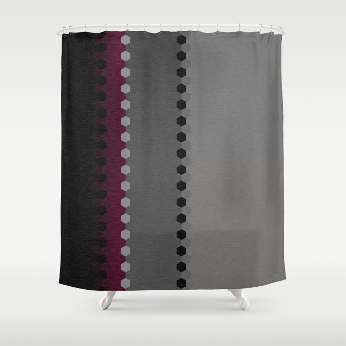 Modern Burdy Grey Black Stripe Dot, Black And Grey Shower Curtain