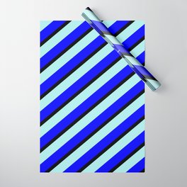 [ Thumbnail: Turquoise, Blue, and Black Colored Lines Pattern Wrapping Paper ]