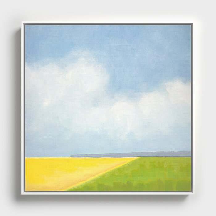 Abstract Landscape With Flowers and Blue Sky Framed Canvas
