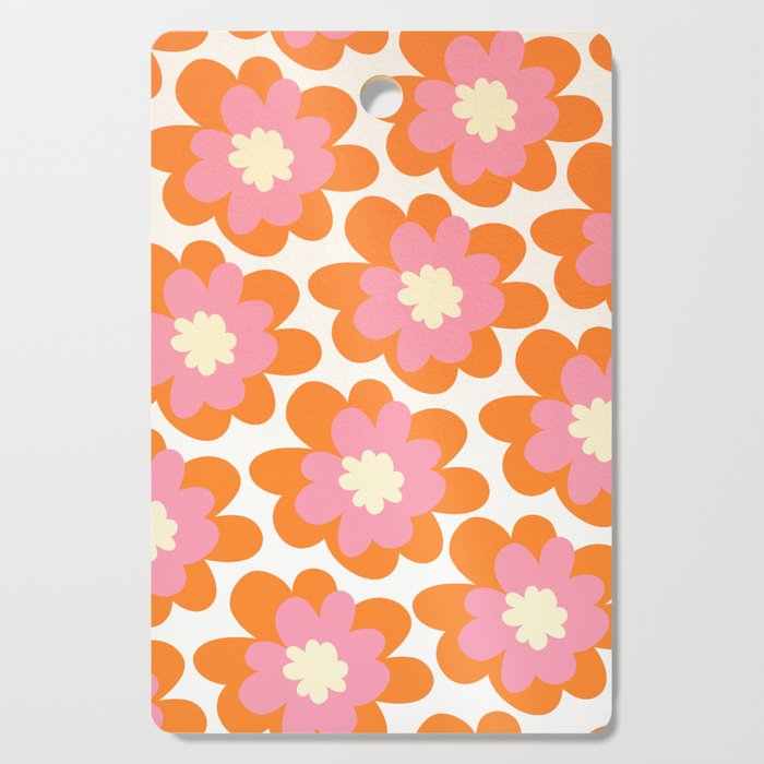 Pink and Orange Flower Pattern Cutting Board