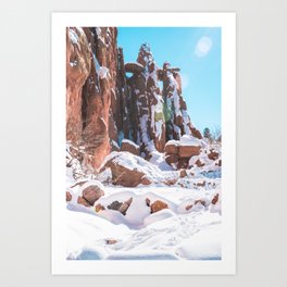 Snowy Red Rocks: A Breathtaking Winter Landscape at Garden of the Gods, Colorado Springs Art Print