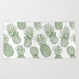 Fresh Pineapples White & Green Beach Towel