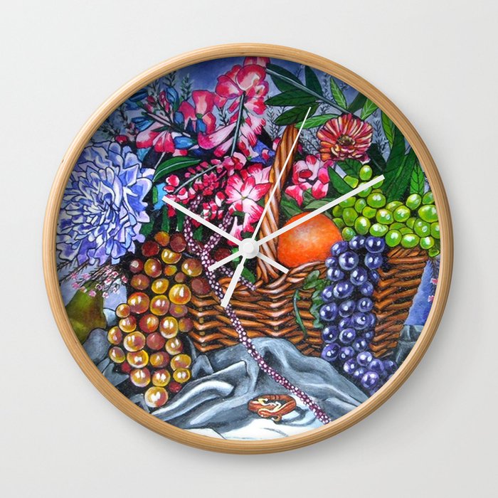 Plastic Fruits and Flowers Wall Clock