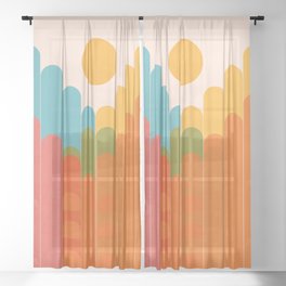  Abstraction_NEW_SUN_RETRO_RAINBOW_POP_ART_001R Sheer Curtain