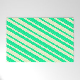[ Thumbnail: Green & Light Yellow Colored Lined Pattern Welcome Mat ]