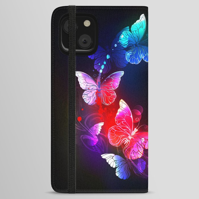 Neon night butterflies iPhone Wallet Case