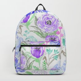 Hand painted lavender lilac blue watercolor flowers Backpack