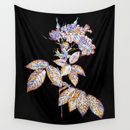 Floral Boursault Rose Mosaic on Black Wall Tapestry