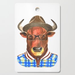 Bull with glasses and a hat  Cutting Board
