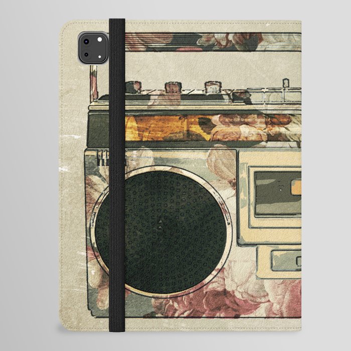 Retro Portable Stereo Music Cassette Boombox Flower Power iPad Folio Case