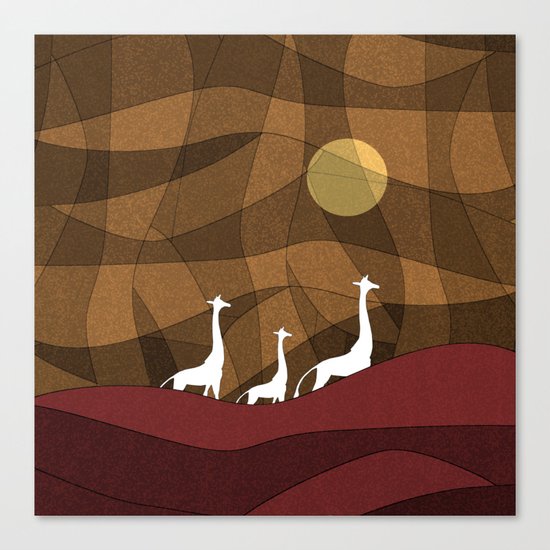 Beautiful warm giraffe family design Canvas Print