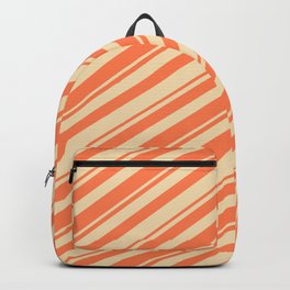 [ Thumbnail: Coral & Tan Colored Lines/Stripes Pattern Backpack ]