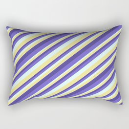 [ Thumbnail: Dark Slate Blue, Slate Blue, Light Cyan, and Tan Colored Striped/Lined Pattern Rectangular Pillow ]
