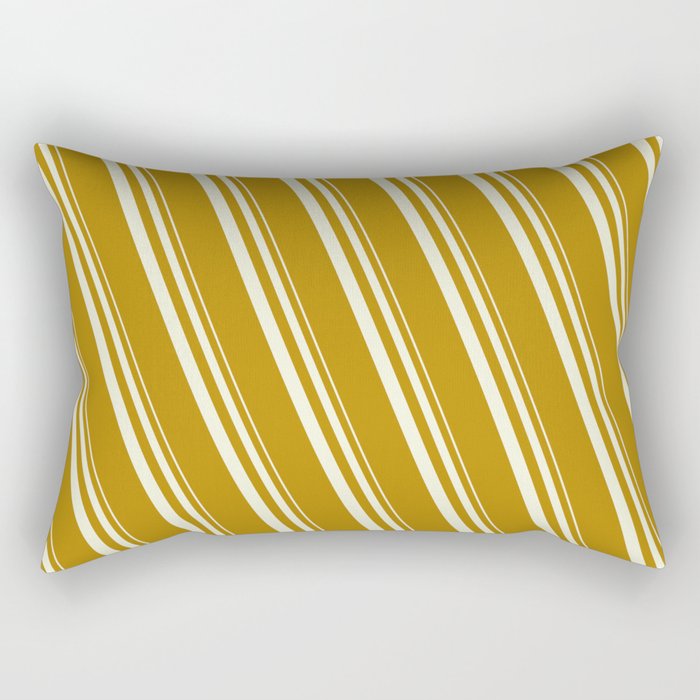 Beige and Dark Goldenrod Colored Stripes Pattern Rectangular Pillow