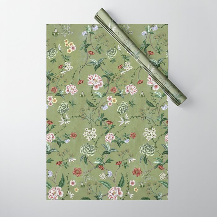 Chinoiserie Regency green, florals Wrapping Paper