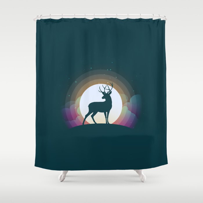 Green Deer Silhouette Shower Curtain