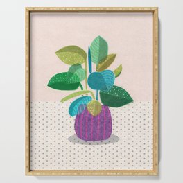Rubber plant collage. Colorful plant collage Serving Tray