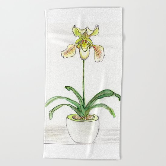 Slipper Orchid Beach Towel