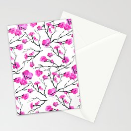 Cherry blossom Hanami ink Pattern Fuchsia  Stationery Cards