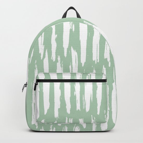 Vertical Dash Stripes White on Pastel Cactus Green Backpack