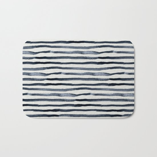 Simply Shibori Stripes Indigo Blue on Lunar Gray Bath Mat