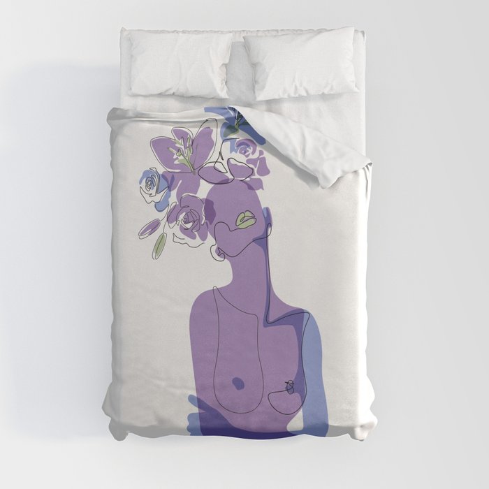 Lilac Beauty / Purple, blue and green naked woman with flowers / Explicit Design Duvet Cover