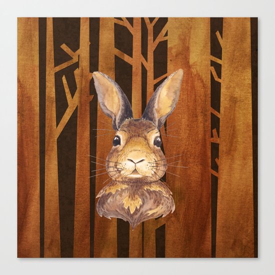 Rabbit in the forest- abstract animal hare watercolor illustration Canvas Print