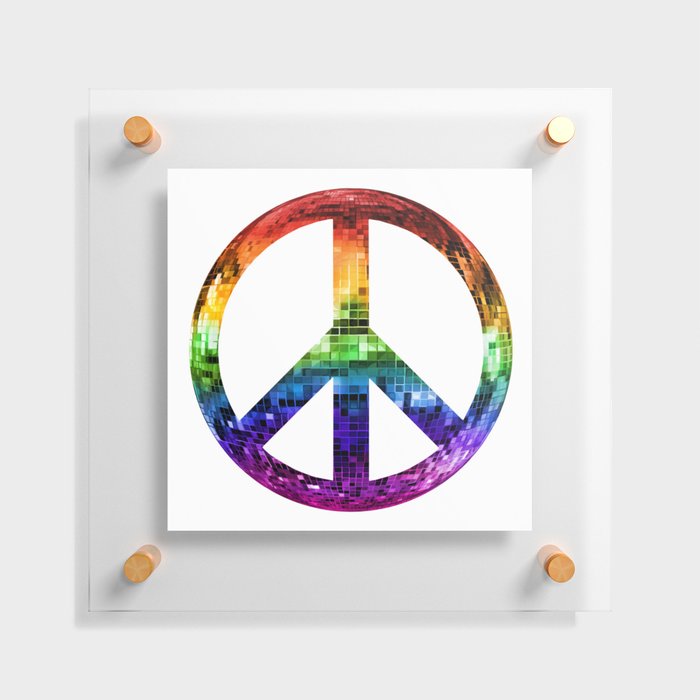 1970s Rainbow Disco Peace Sign Floating Acrylic Print