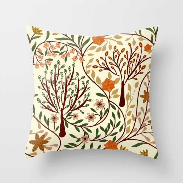 Whimsical grove in earthy fall colors Throw Pillow