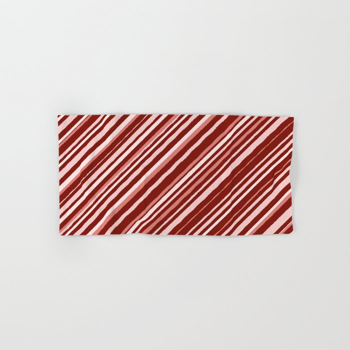 Red and white diagonals abstract hand drawn lines  Hand & Bath Towel