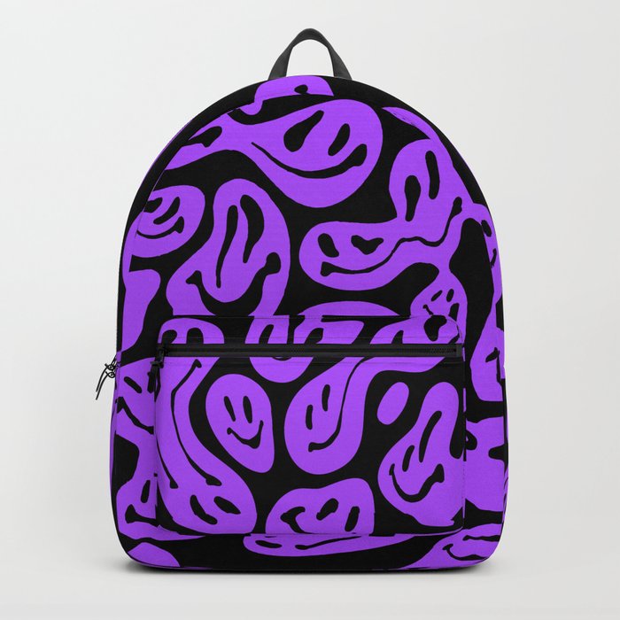 Black and Purple Dripping Smiley Backpack by artbylamia