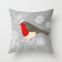 Robin and Snowflakes Throw Pillow