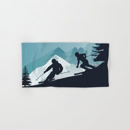 Winter Sport • Best Skiing Design Ever • Blue Background Hand & Bath Towel