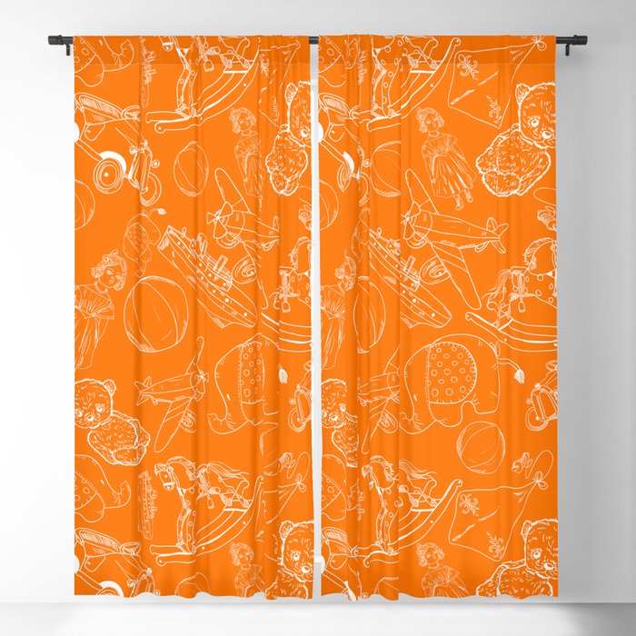 Orange and White Toys Outline Pattern Blackout Curtain