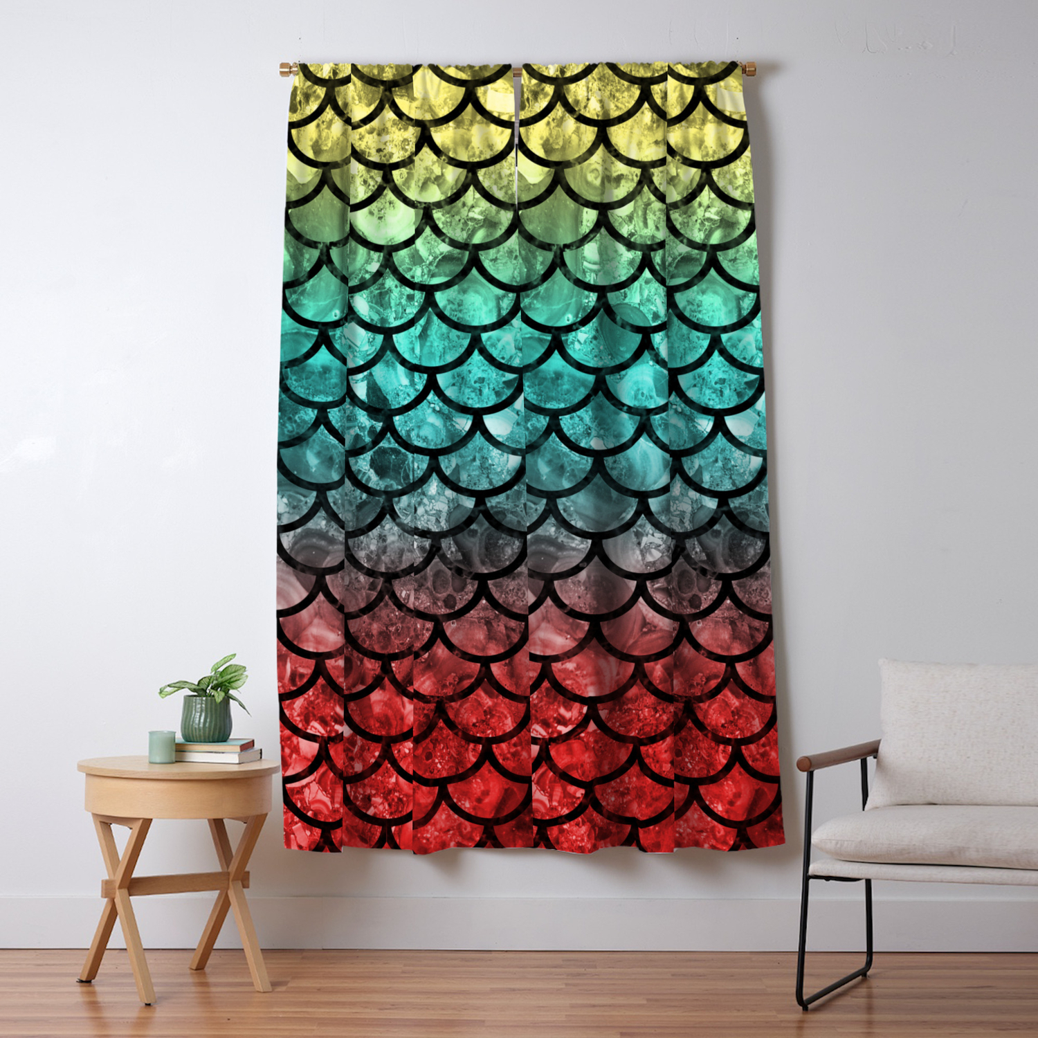 Gold Blue Red Dragon Scales Blackout Curtain By Homelivingco