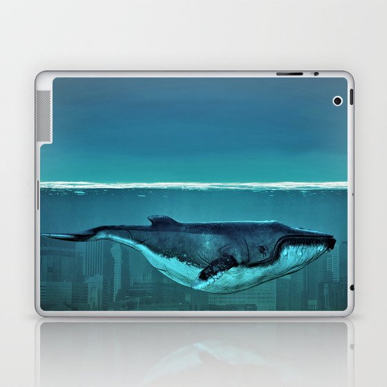 whale float underwater ocean city night Laptop & iPad Skin