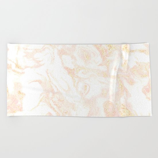 White Marble Pastel Pink and Gold by Nature Magick Beach Towel