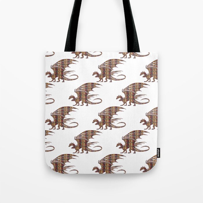 Dragon Silhouettes Filled with Vintage Books Tote Bag